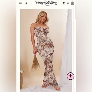 PrettyLittleThing Brown Floral Maxi Dress